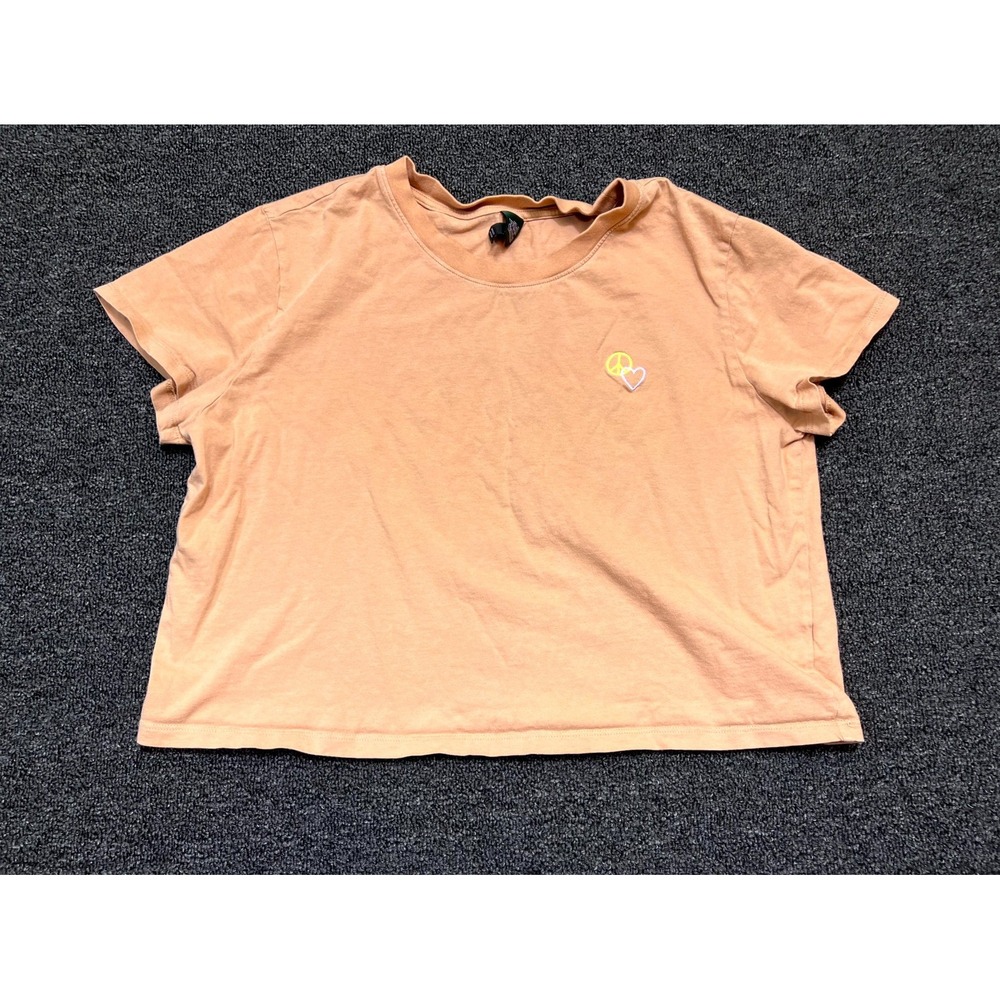 Wild Fable Cropped T Shirt Womens Large Peach Cotton Embroidered Logo Ribbed